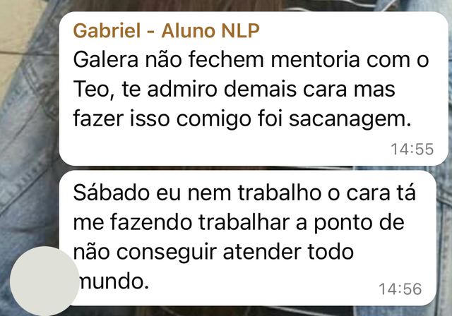 Print de conversa: aluno diz que não consegue atender todo mundo por causa da demanda