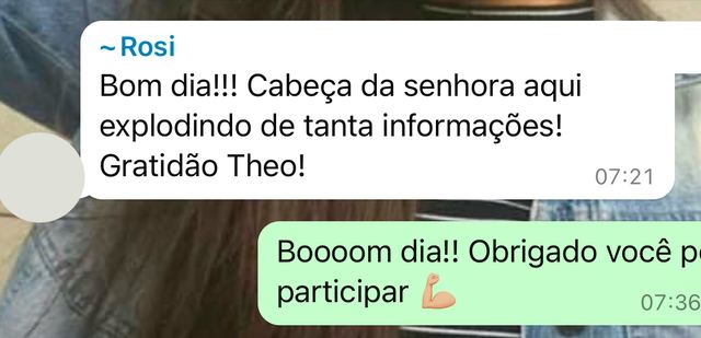 Print de conversa: aluna agradece pela quantidade de informação da aula